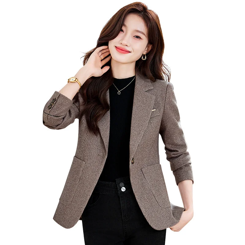 

New Spring Autumn Women Blazers Korean Turn-down Collar High-end Casual Single Button Long Sleeve Blazer Ladies Office Outerwear