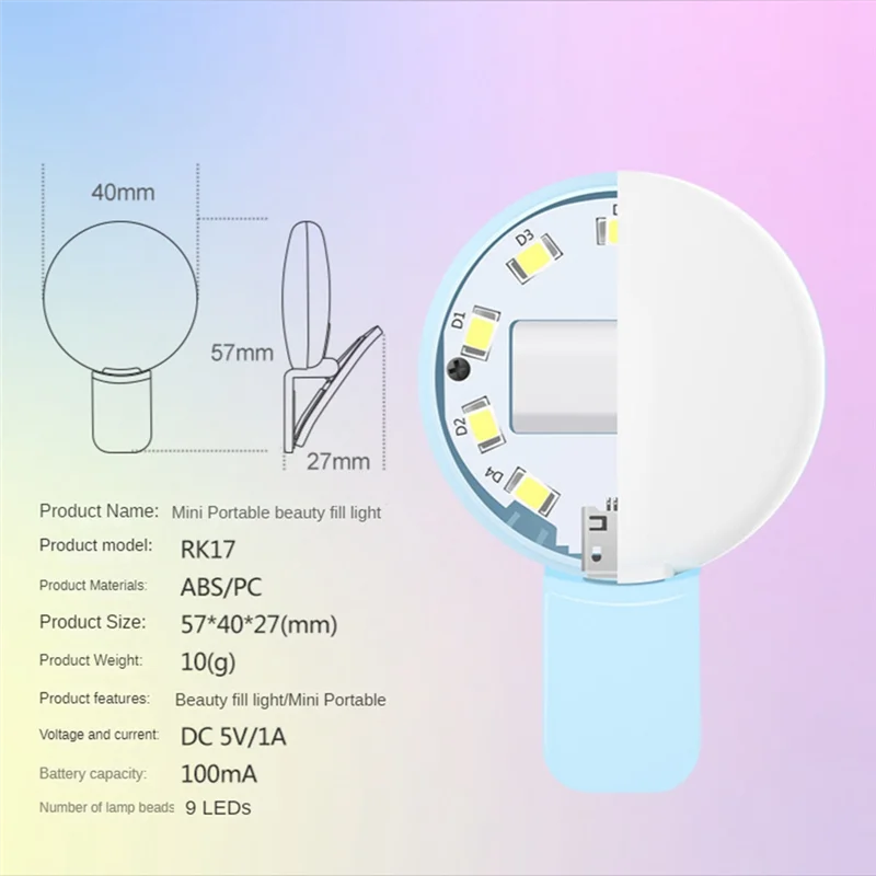 Mobile Phone Fill Flash Lens Light Lamp Clip Three Stop Dimming Mini Durable Practical 10 LED Selfie Ring Beauty,White