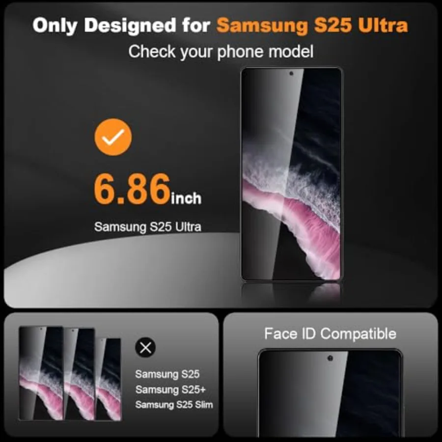 2 حزمة لهاتف سامسونج جالاكسي S25 الترا واقي شاشة الخصوصية 6.86 بوصة ملحقات فيلم الزجاج المقسى المضاد للبصمة Ult