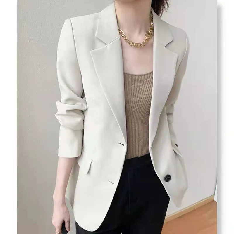 Elegant Solid Color Button Spliced Pockets Korean Blazer Women\'s Clothing 2023 Autumn New Casual Tops Loose Office Lady Blazers