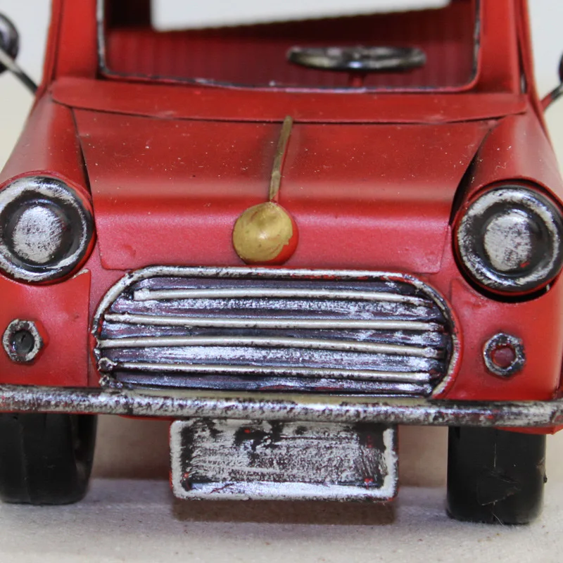 1:18 Mini Cooper Retro Iron Sheet Car Model Handmade Old Style for Collection Home Furniture and Decoration for Kid and Adult