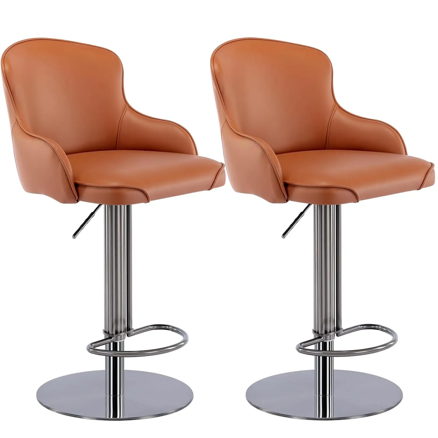 

Регулируемые поворотные барные стулья с спинкой и подставкой для ног, обтянутые кожей, современные стулья для кухонной стойки, 2 шт., коричневые, на заказ