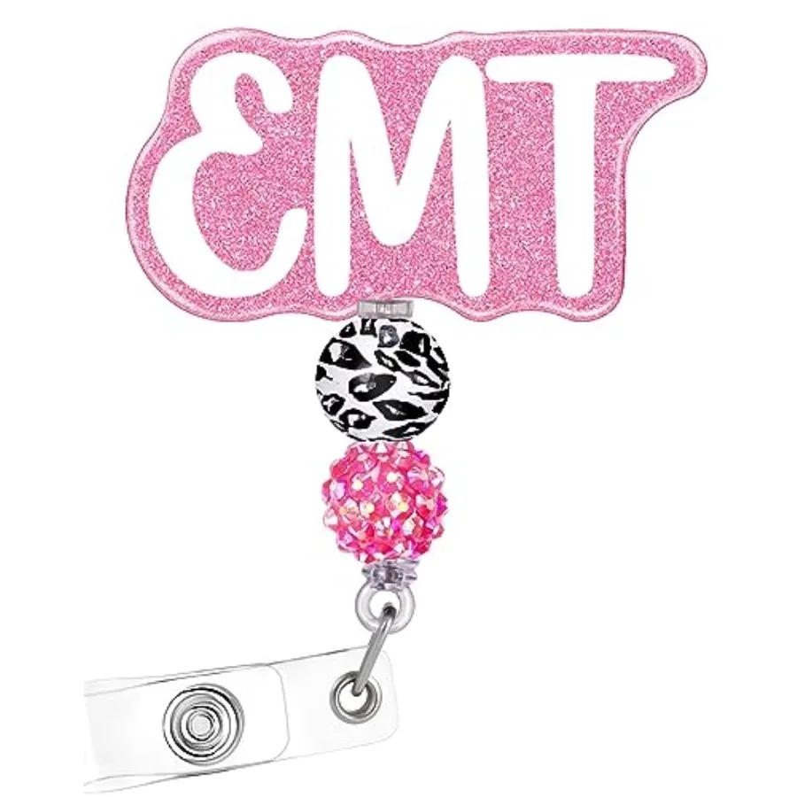EMT Badge Reel Holder Retractable with ID Clip for Nurse Nursing Name Tag Card White Emergency Medical Technician Alligator Cli