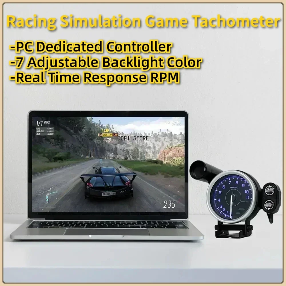 Simracing Game Car Motorcycle 11000 RPM Tachometer 7 Color Backlight Real-Time Response Universal RPM Gauges All PC Compatible