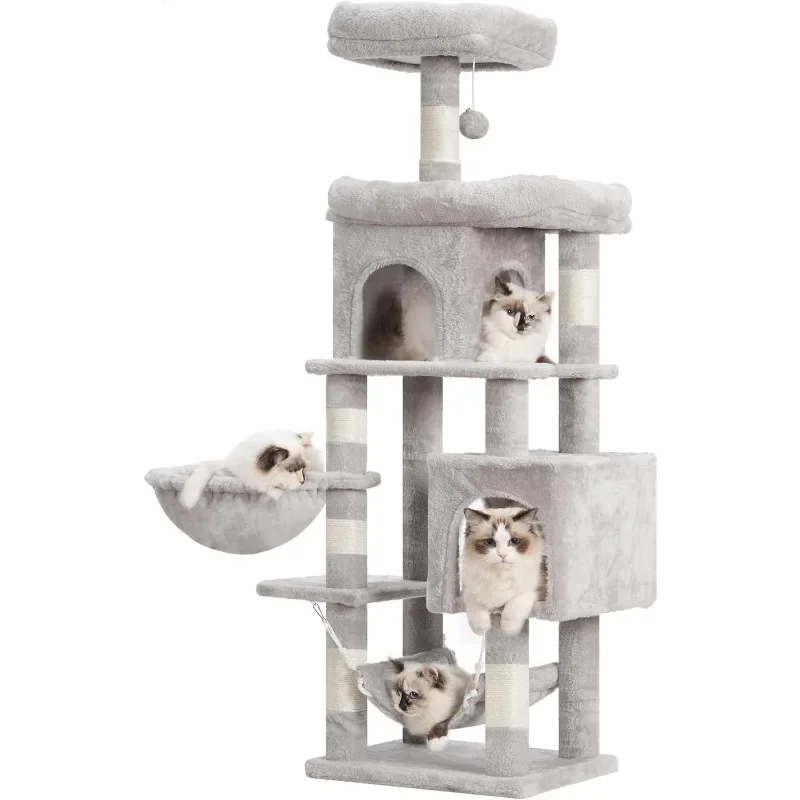 

Cat Tree with Large Platform, Multi-Level Cat Tower with 2 Caves, Cat Condo with 6 Sisal Scratching Posts