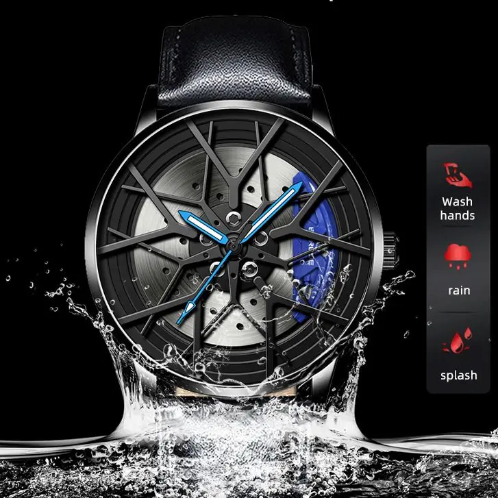 

relogio masculino Luxury Waterproof Car Hub Watch For Men High Quality Leather Luminous Wristwatch Simple Quartz Mens Watches