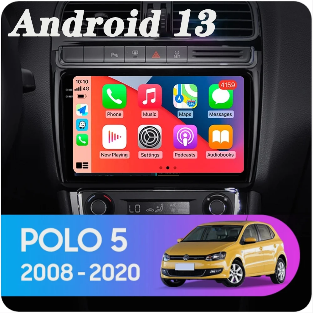 For Volkswagen VW POLO Sedan 2008 - 2020 Android 14 Carplay Car Radio Navigation GPS Multimedia Player WiFi+4G Stereo Video DSP