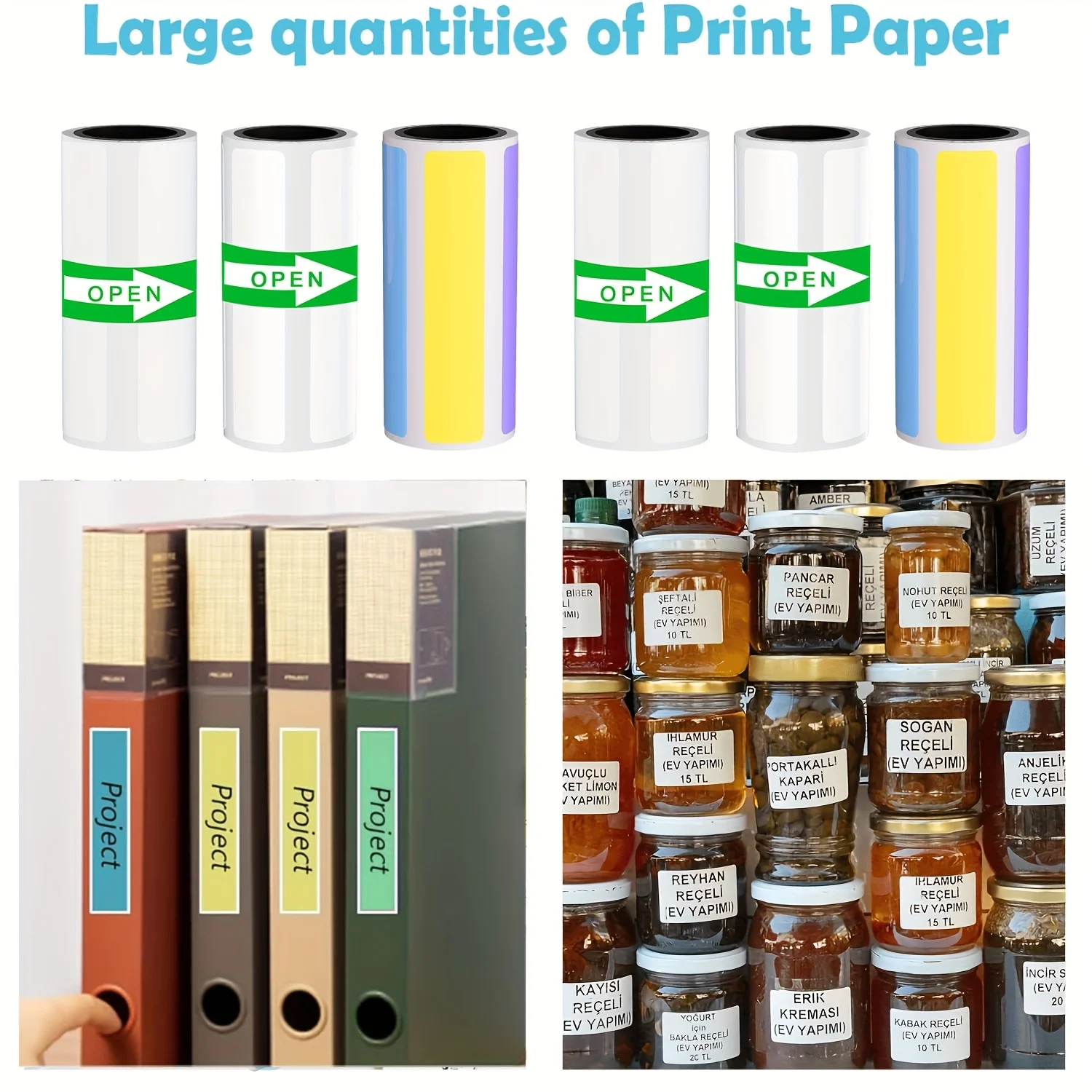 Colorful Paper Label Rolls and White Paper Rolls (50*15mm and 50*30mm) - Continuous Printing Paper for Printable Wrapping