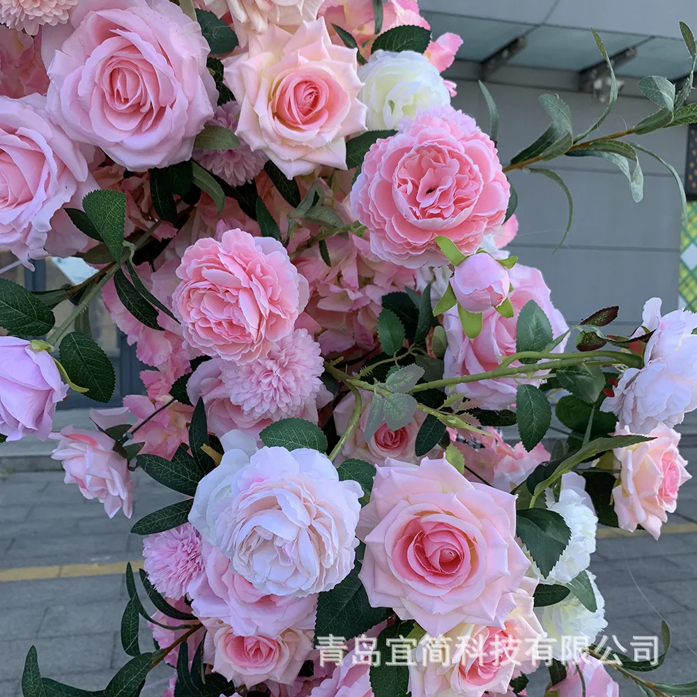 Customized Wedding Pink Simulation Flower Round Arch Decorative Flower Row Marriage Proposal Flower Ball Background Row Rose