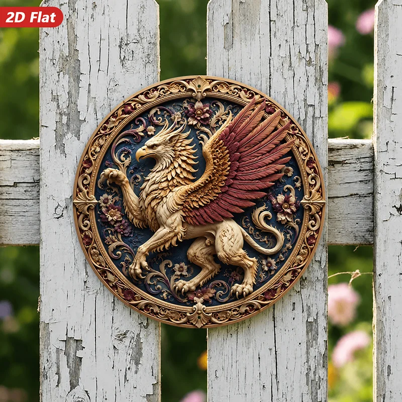 CIFBUY Vintage Griffin Heraldic Crest Aluminum Wall Art Waterproof Wear Resistant Round Sign for Studio Bedroom Living Room Bar
