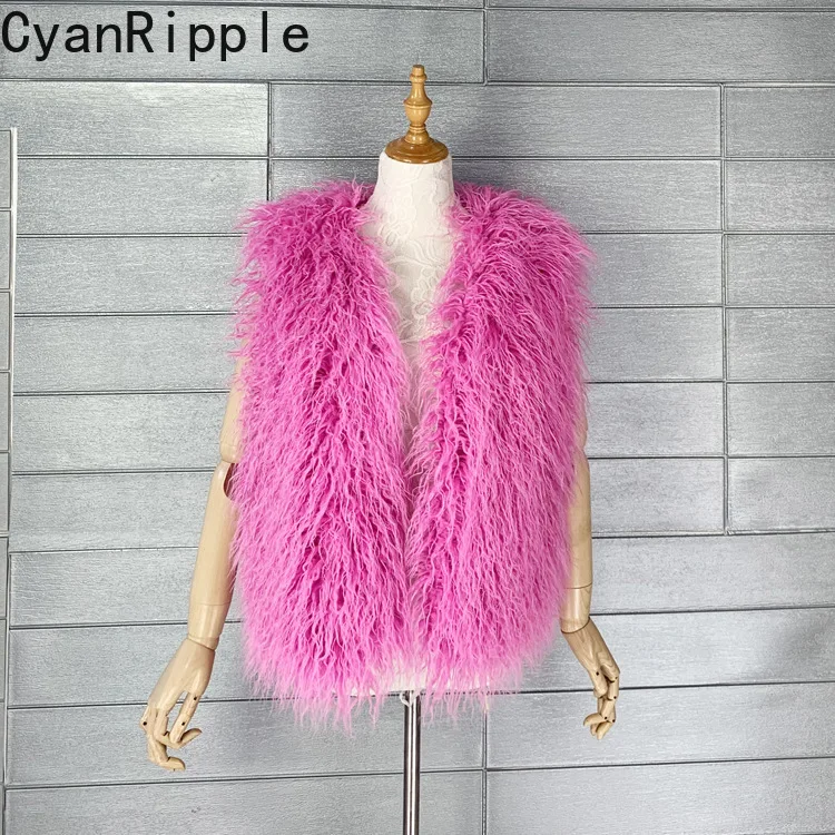 2026 New Autumn Winter Imitation Beach Wool Environmentally Friendly Fur Vest Coat V-neck Keep Warm Lamb Fleece Faux Fur Jacket
