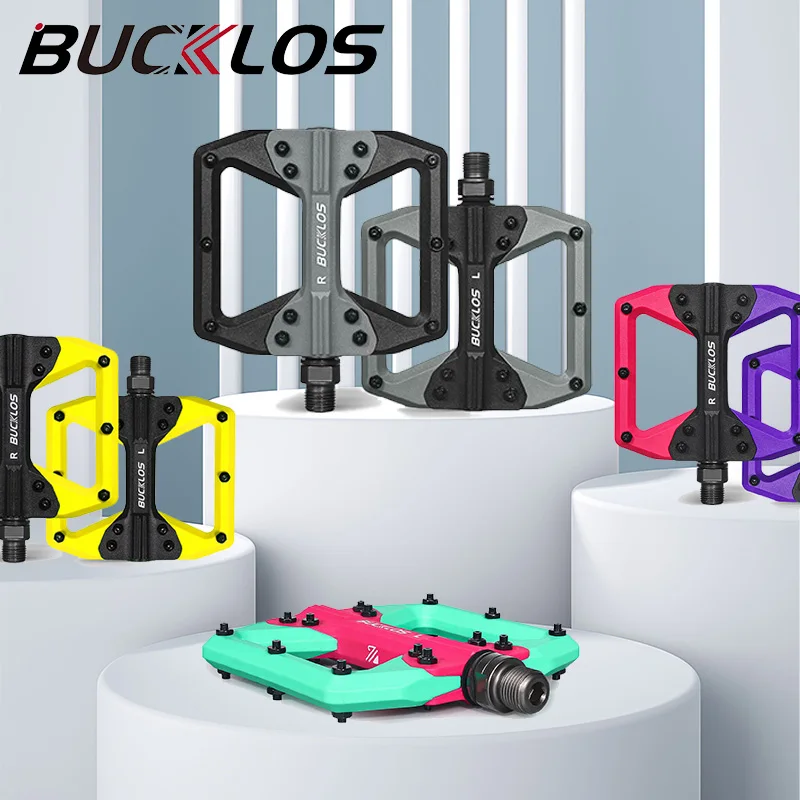 BUCKLOS Multicolored MTB Non-slip Pedals Removable Bicycle Nylon Platform Flat Pedal BMX Mountain Bike Foot Hold Cycling Parts