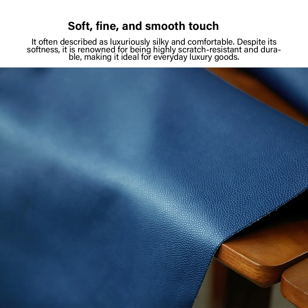 WUTA First Layer Cowhide Leather Classic Blue Caviar Pattern Soft DIY Craft Bag Wallet Sofa Material French Imported Skin Fabric