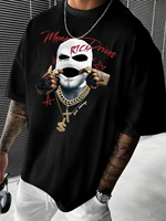 The 2025 summer new men's T-shirt is a casual and fashionable hooded retro hip-hop men's T-shirt with gangster prints