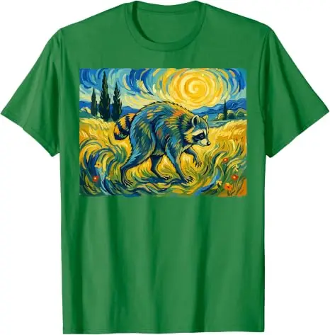 Van Gogh Jimothy Raccoon Animal Graphic Artwork T-Shirt Y2k Art Graphic Apparel Einzigartiges Neuheitsgeschenk Baumwolle Streetwear Kleidung – Detail 11