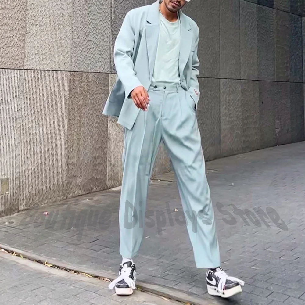 

High Street Men's Suit Jacket Pants Two Piece Set Straight Fit Notched Lapel Single Breasted Casual Party Daily Chic Streetwear