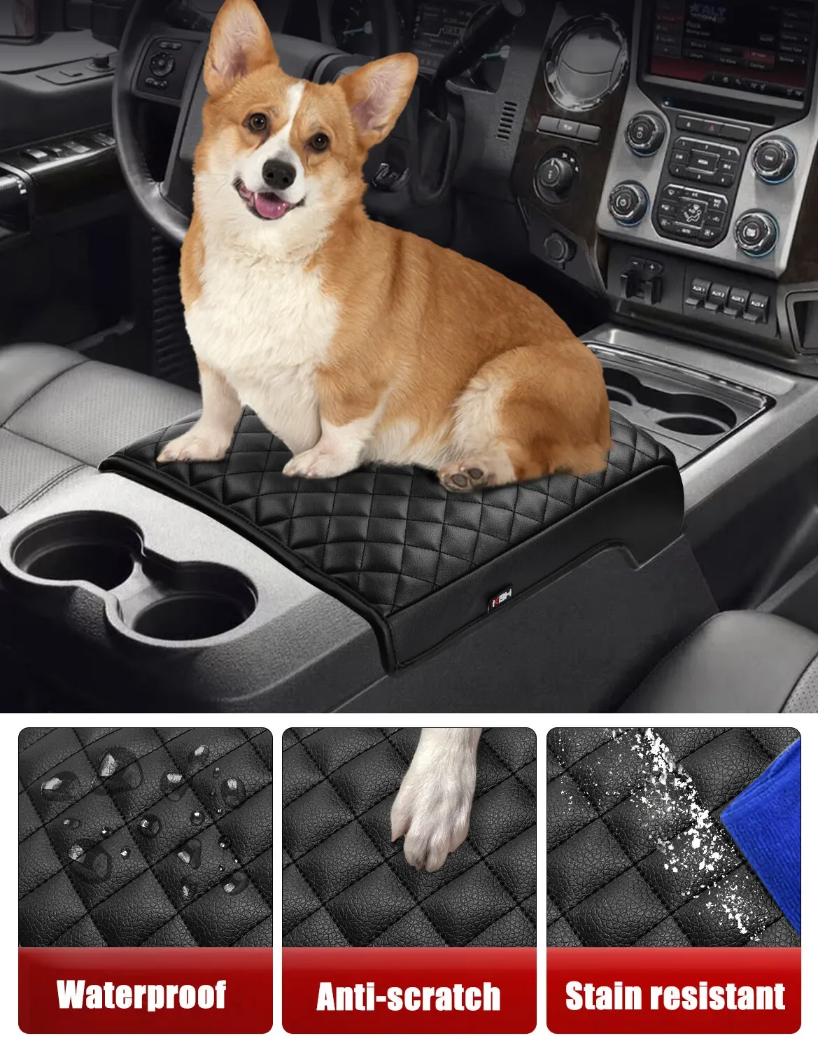 For Ford F250 F350 Super Duty 2011-2016 Black Console Armrest Lid Cover Interior Protective Replacement Cushion Pad view 6