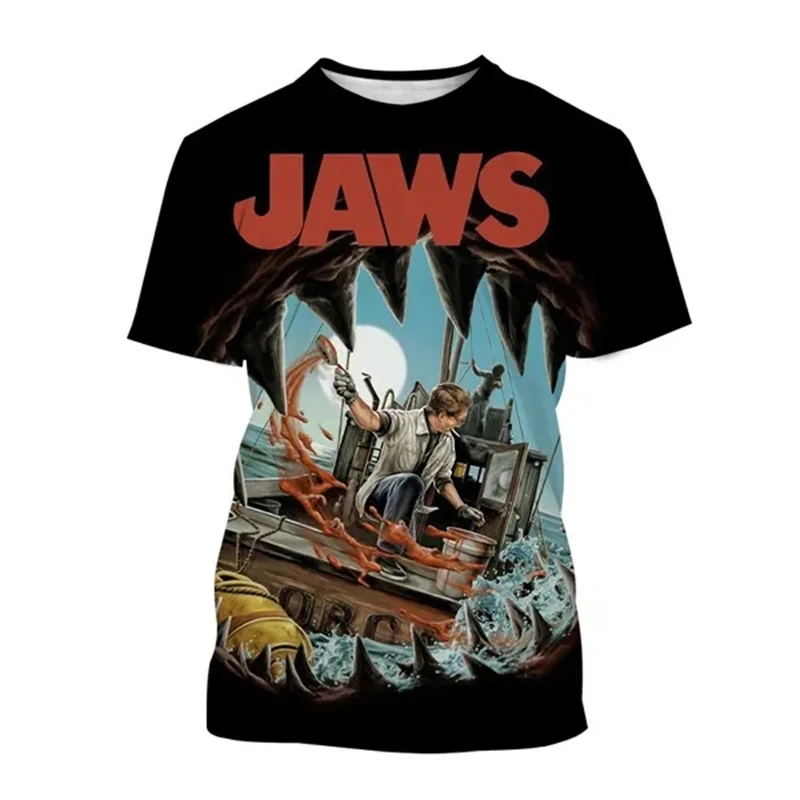 Jaws Horror Movie T-Shirts Shark 3D Printed Streetwear Men Women Fashion Oversized Short Sleeve T Shirt Kids Tees Tops Clothing