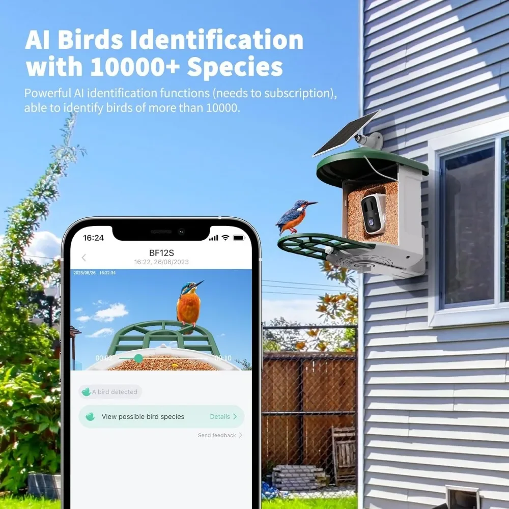 Bird Feeder with Camera with AI Identify Bird Species Solar Panel, Smart Bird House with Cam, Live View, Instant Arrival Alerts