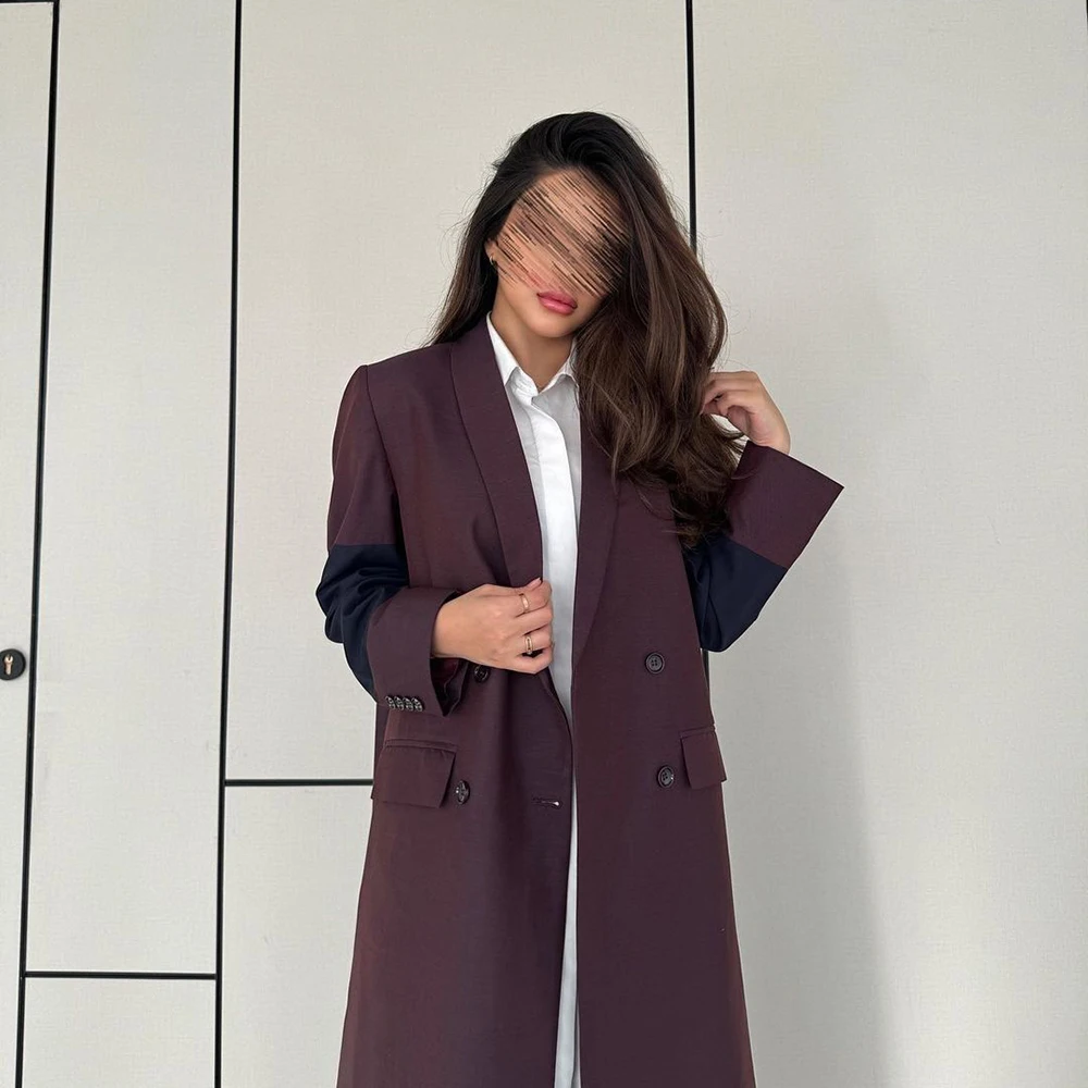 Fashion Women's Jacket Double Breasted Shawl Lapel Long Blazer 1 Piece Jacket Luxury Dubai Muslim Abayas Outerwear Lady Clothing