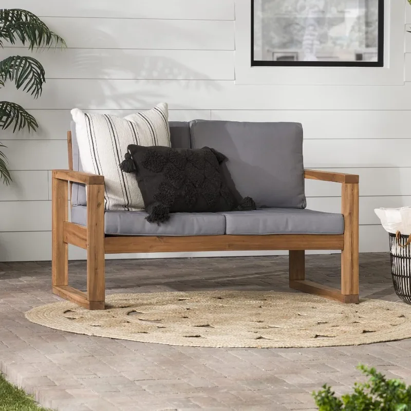 

Modern Acacia Wood Outdoor Loveseat with Cushions