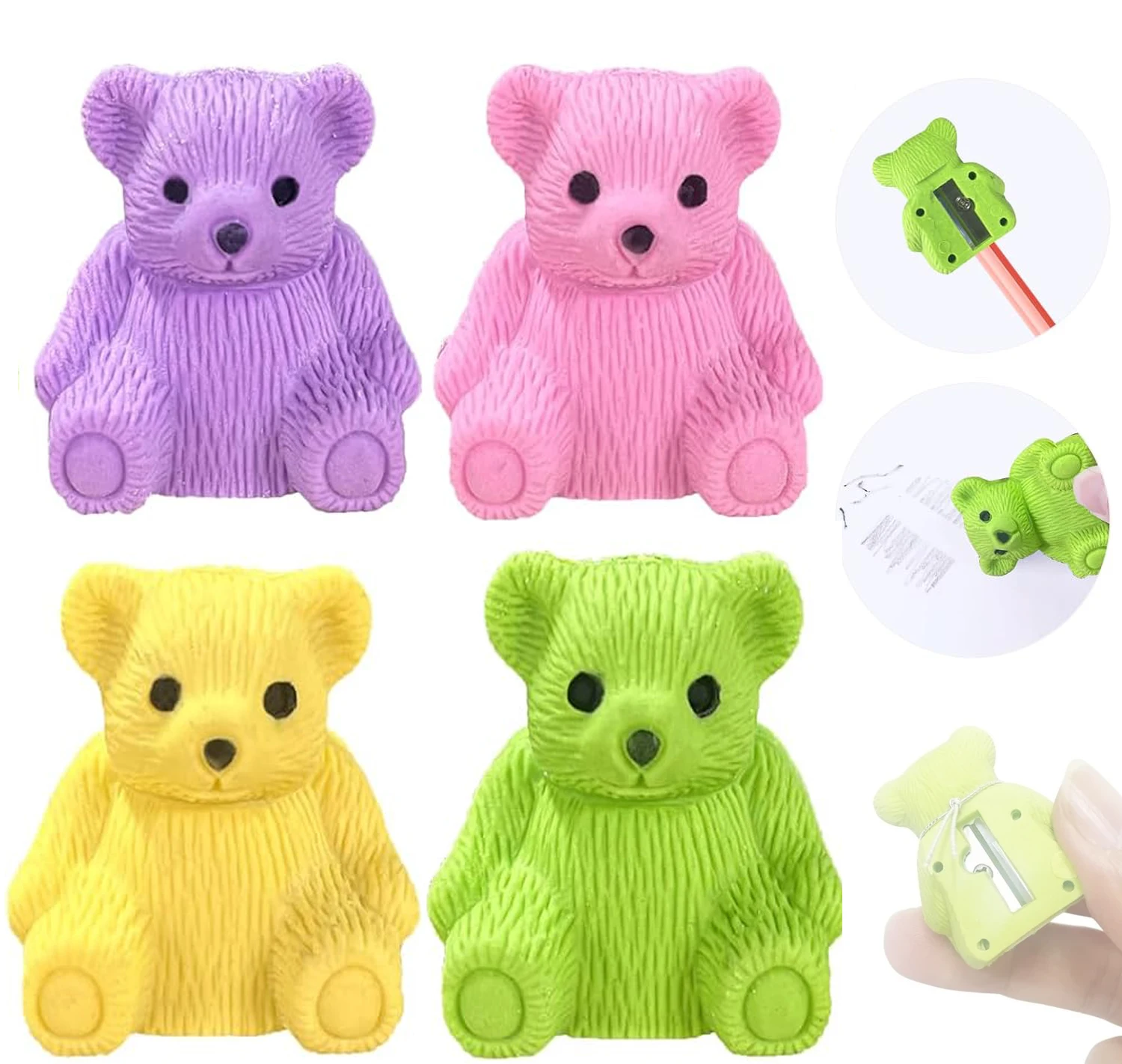 

Точилка для карандашей в форме медведя с ластиком — ручная точилка для карандашей 2-в-1 для школы, офиса или домашнего использования