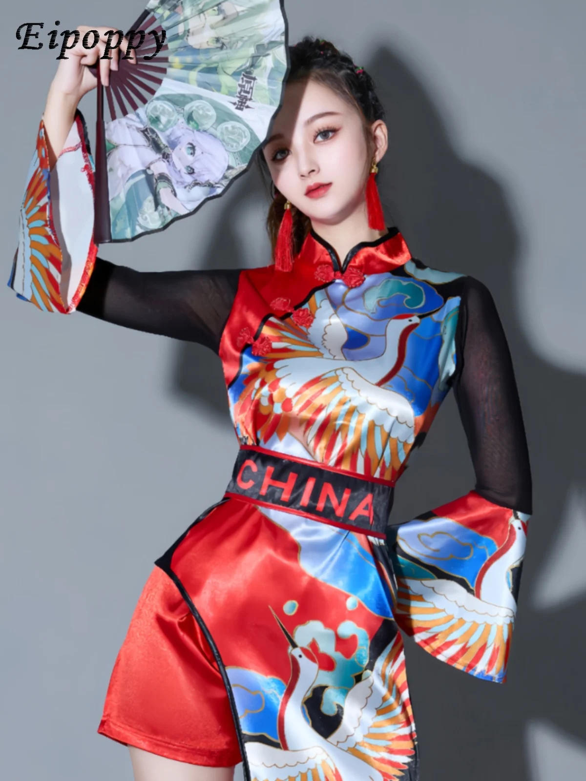 Traje de baile de Jazz de estilo chino, vestido de baile moderno de estilo nacional Hip Hop, Cheongsam, traje de juego de tambor