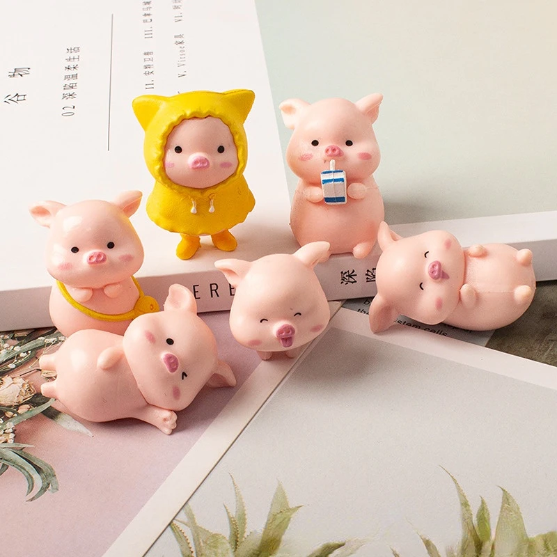 10Pcs Lovely Mini Pig Resin Ornaments Toy Cute Pink Pig Model Figurine Car Accessory Home Office Table Decor Birthday Gift