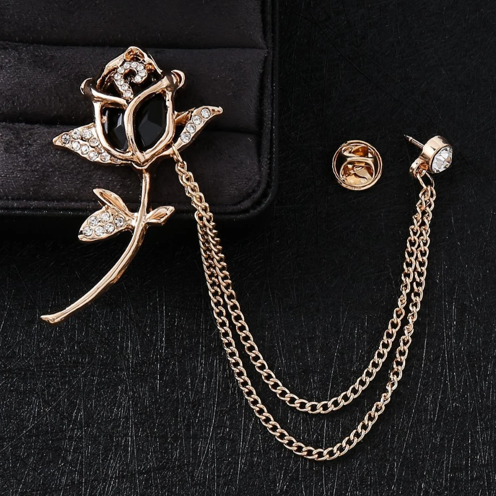 Elegante Blume Strass Brosche Quaste Kette Anstecknadeln für Frauen und Männer Anzug Hemd Abzeichen Modeschmuck Zubehör – Detail 3