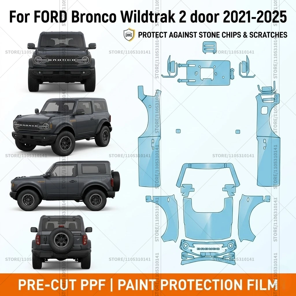 

Pre-Cut Paint Protection Film PPF Transparent Bumper Protector Automotive Bra Car Film For Ford Bronco Wildtrak 2 door 2021-2025