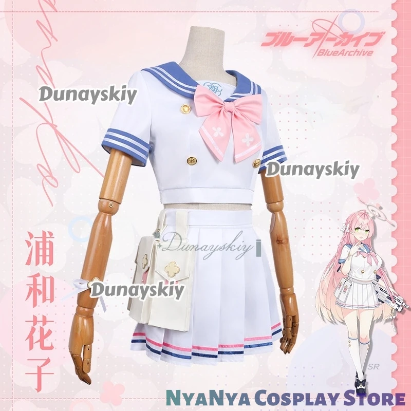 Urawa Hanako JK Sailor Suits Косплей disfraz Game Blue Archive Розовый парик с бантом Головные уборы Хэллоуин Вечерние наряды для девочек и женщин