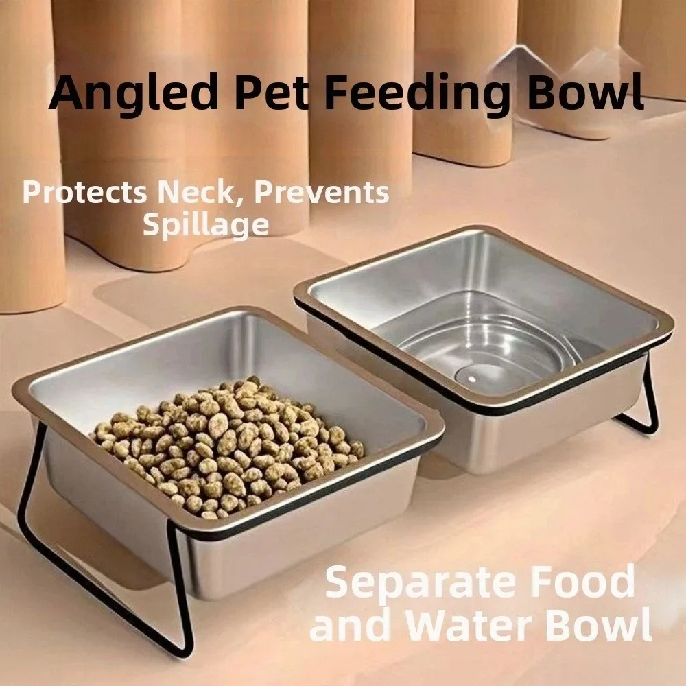 

Stainless Steel Dog Food Bowl Elevated Stand Anti-Tip Pet Water Food Dish Neck Protection Cats Water Feeder Feeding Drinking