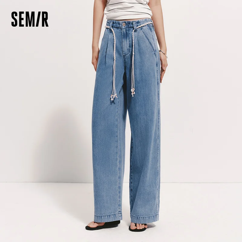 Women's Wide-Leg Denim Jeans with Belt - Loose Fit