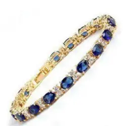 Fashion jewelry Fine Blue Stone Sapphire 18K gold on silver Bracelet 7.5