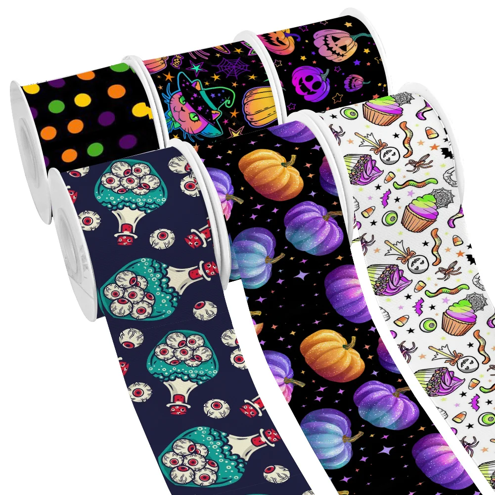 Halloween Decoration Printed 10yaards Happy Grosgrain Ribbon for Cheer Bows DIY Girl Headwear Hair Bows Satin Ribbon