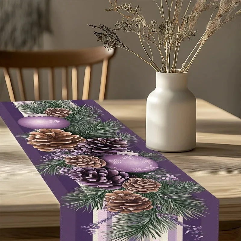 الأرجواني عيد الميلاد كوز الصنوبر الجدول عداء فروع الصنوبر، أكواز الصنوبر، الأرجواني الكرة الزخرفية نمط هدية السنة الجديدة 2026 #3