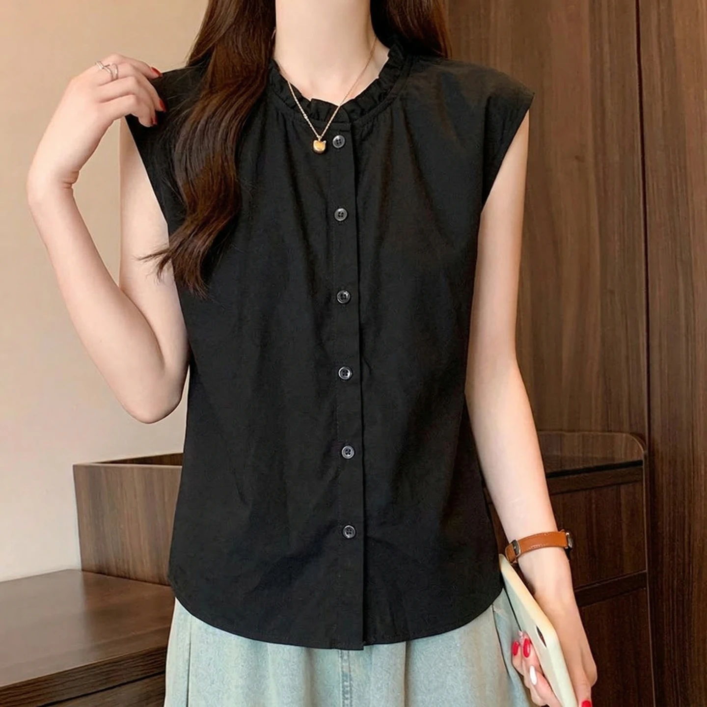 

plus Size Women's Fashion round Neck Shirt Wooden Summer 2026 New Slimming Personality Small Top Korean Style Loose Fit