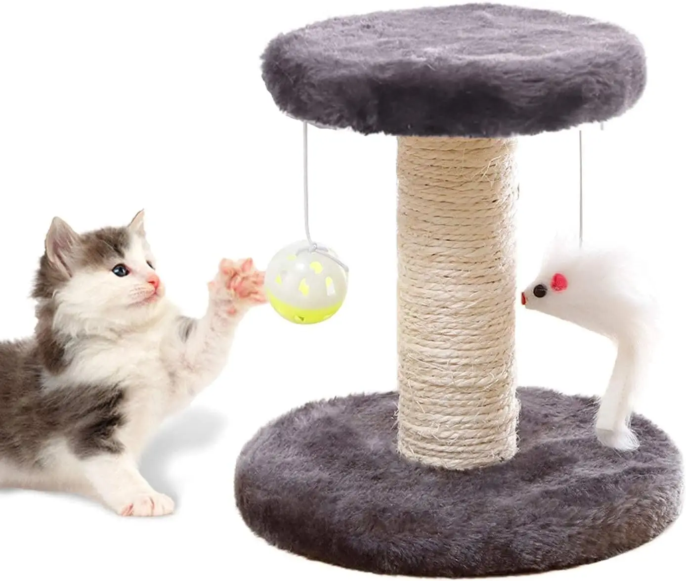 

Small Cat Scratching Post and Small Cat Tree Natural Sisal Tower with Round Perch and Plush Ball