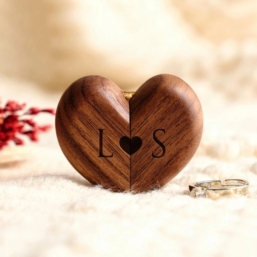 

Custom Wooden Wedding Engagement Proposal Ring Box Walnut Wood Personalized Rustic Wedding Gift Wood Ring Bearer Pillows