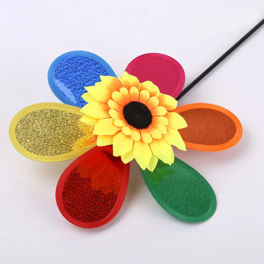 2Pcs Colorful Sunflower Sequins Windmill Plastic Pinwheel for Garden Lawn Party Decor Outdoor Wind Spinner Kids Gift Bright Fun