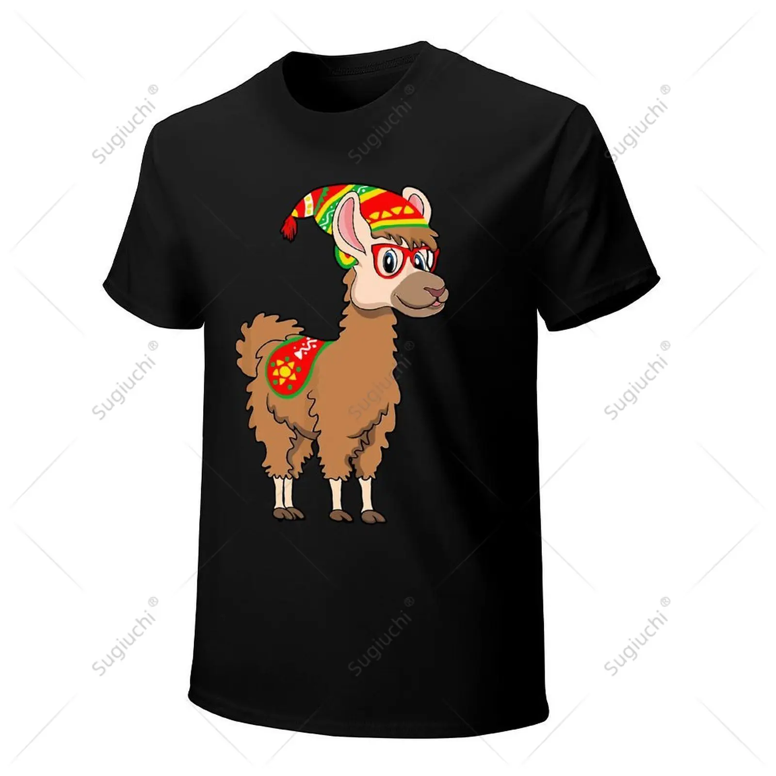 Unisex Men Llama Hipster Glasses Alpaca Lover in Colorful Peru Tshirt Tees T Shirts Women Boys 100% Cotton T-Shirt