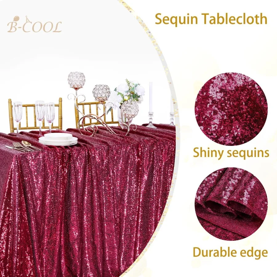 Burgundy Sequin Tablecloth for Parties: Glitter Fabric 50x50 Inches Kitchen Linen for Square Head Centerpieces Party Decoration