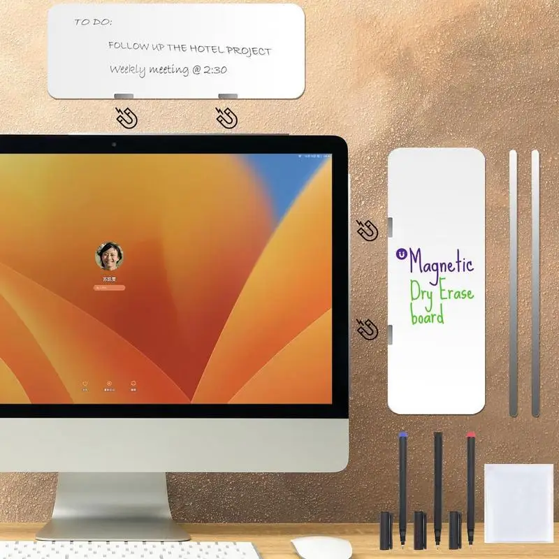1 buah papan pesan magnetik hapus kering untuk Monitor komputer Monitor Panel samping papan Memo papan tulis pesan pengingat papan