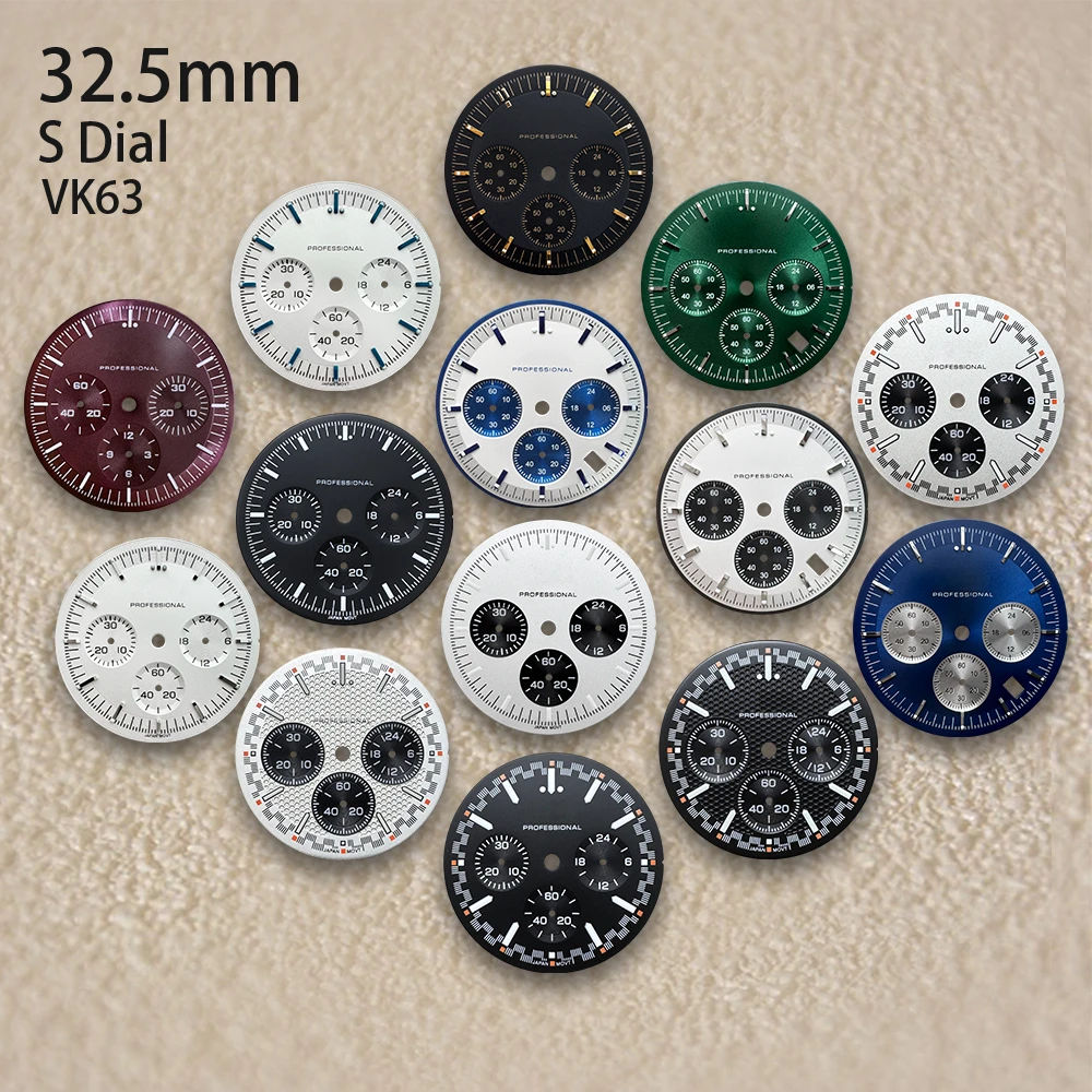 32.5mm Speeds S Dial Fit VK63 Movement Green/No Luminous High-Quality For Quartz Watch Modification Accessories