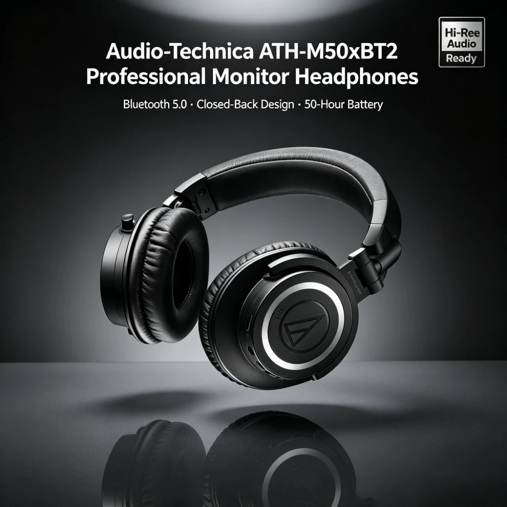 Audio-Technica ATH-M50xBT2 Over-Ear Wireless Bluetooth Headphones Professional Studio Monitoring Headset Low Latency Ath-m50xbt2