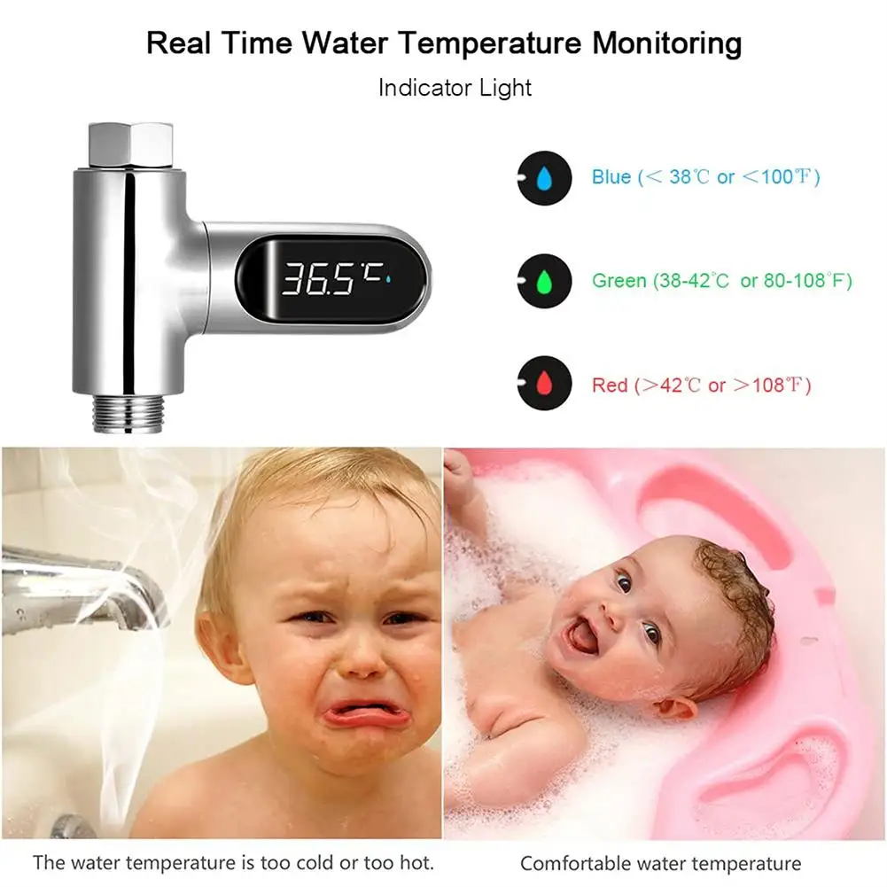 LED Display Water Shower Thermometer 0~100℃ Self-powered Water Thermometer Monitoring Baby Care Energy Smart Meter 360° Rotation