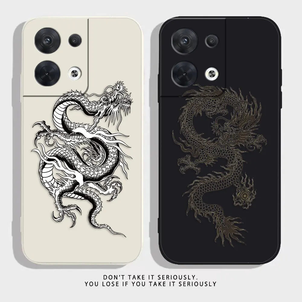 Chinese Dragon Pen Drawing Phone Case For OPPO RENO 10 8 8T 7 6 5 4 3 4G 5G PRO PLUS Colour Liquid Silicone Case Funda Shell