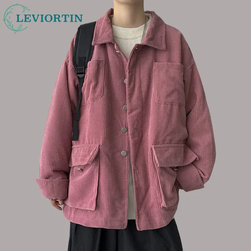 Vintage Men's Corduroy Jacket Multi Pocket Work Clothes Harajuku Sold Color Windbreaker Loose Shirt Jacket For Men And Women