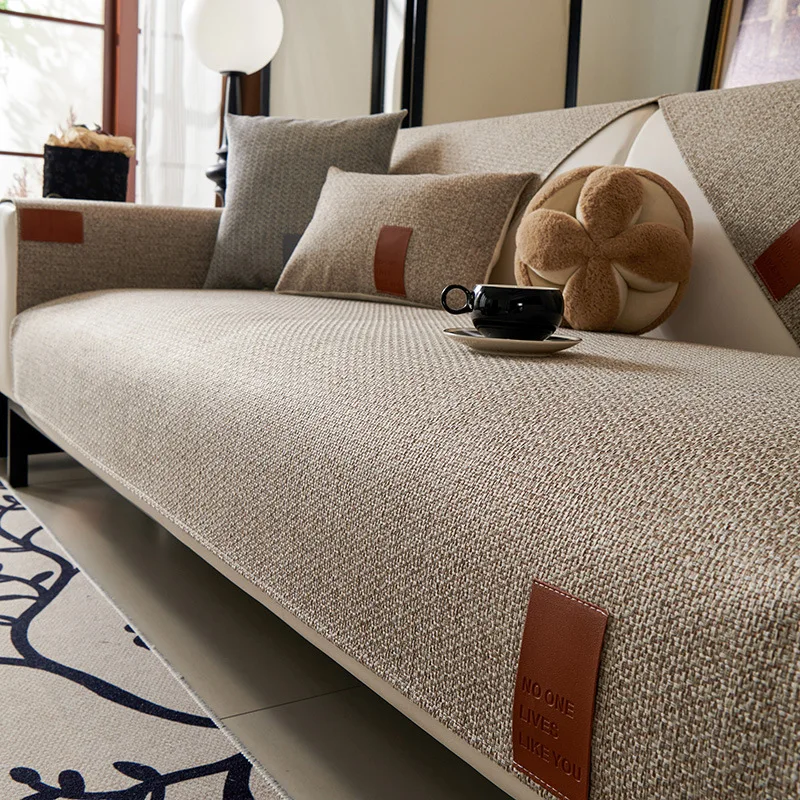 Non-slip Cotton and Linen Sofa Cushion Four Seasons New Living Room Sofa Cushion Senior Sense of Leather Sofa Cover Cloth