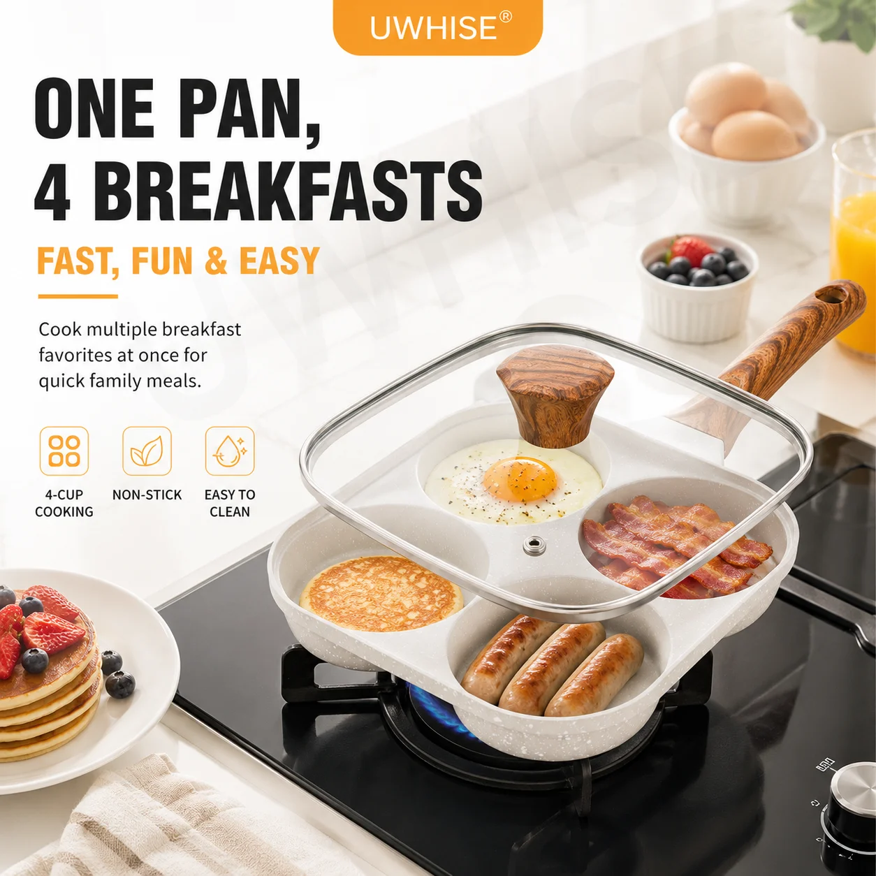 Uwhise 4カップ エッグフライパン、焦げ付き防止加工、 - Electric Griddle Pancake のレビューと価格
